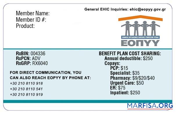 Printable Greece health insurance card template